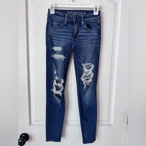 American Eagle Outfitters Dark Blue Distressed Skinny Jeans